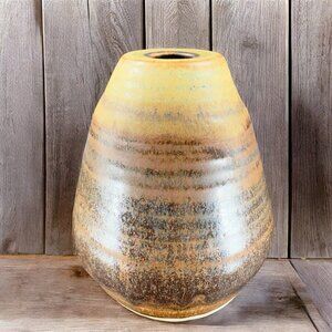 Vintage Hand Made Stoneware Pottery Vase Vessel Brown Glazed Artist Signed VTG